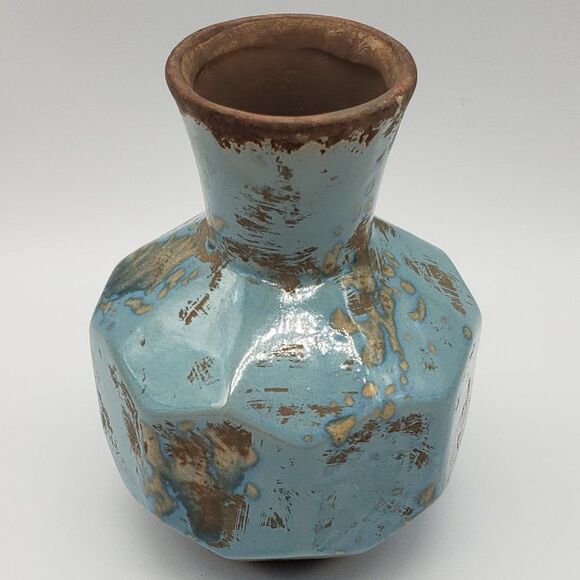 Studio Art Powder Blue Art Pottery Octagonal Faceted Vase - Picture 2 of 10